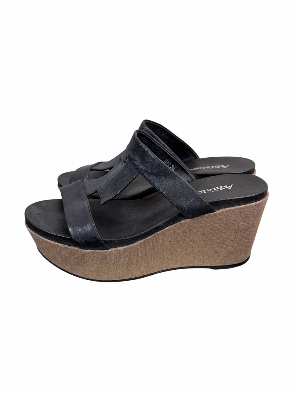 Antelope Black Leather Platform Wedge Sandals Boho Chic Comfort Slides Size 8.5 - Picture 5 of 10